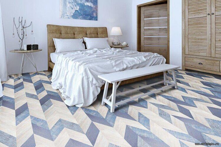 Пробковое покрытие Corkstyle кол. Chevron Blue 1235×305×10